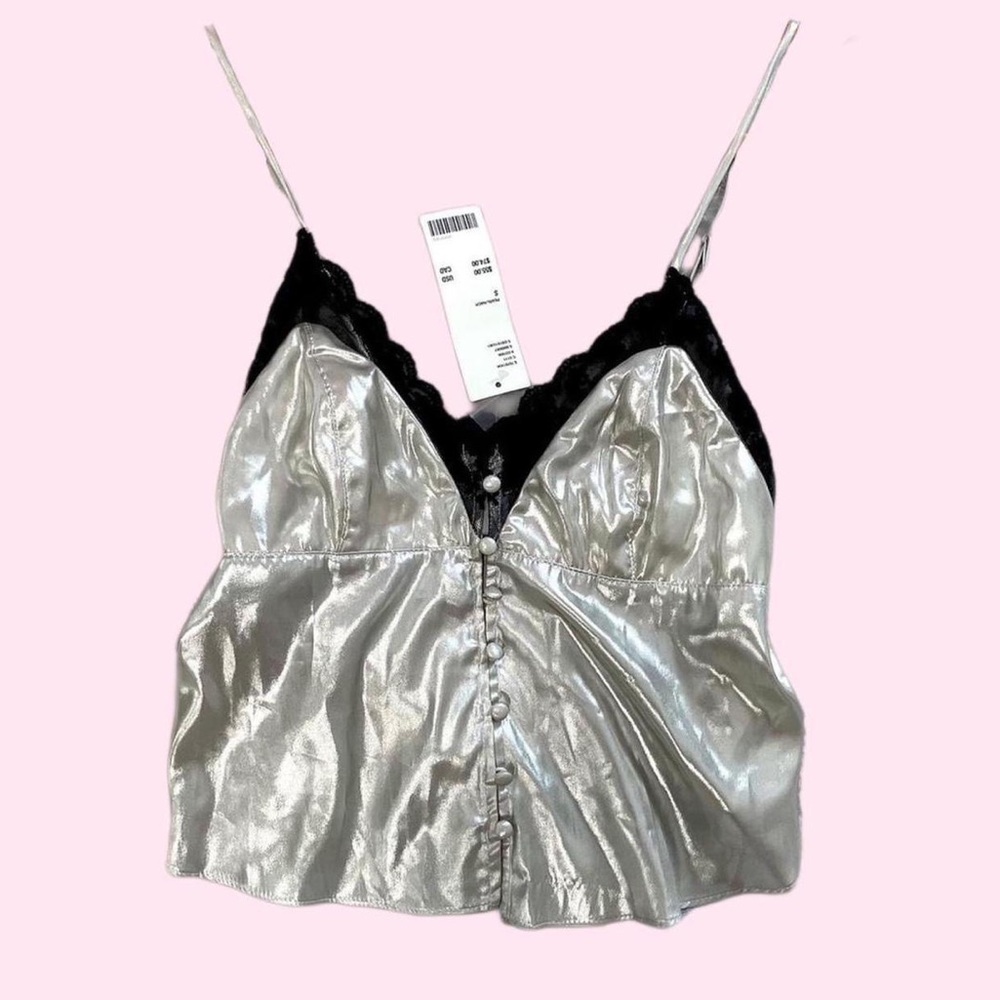 🥀 Urban Outfitters Silver Black Lace Cami 🖤